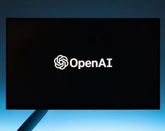 Logo of Open AI on a black background